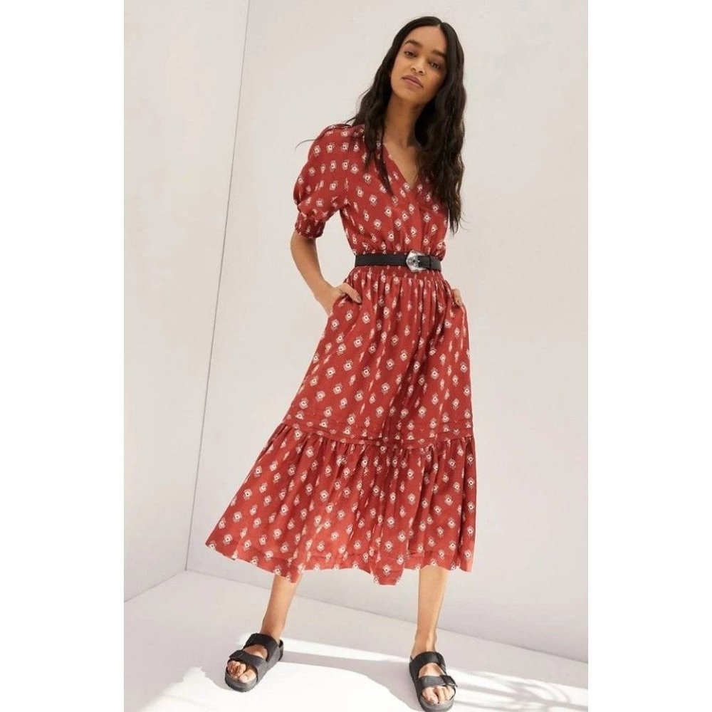 NWT Anthropologie Felipa Maxi Dress M Smocked Red - Picture 1 of 12